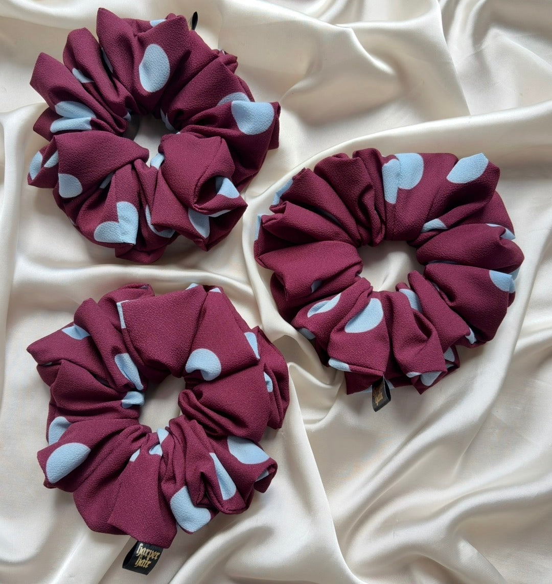 Burgundy Blue Polka XL Scrunchie