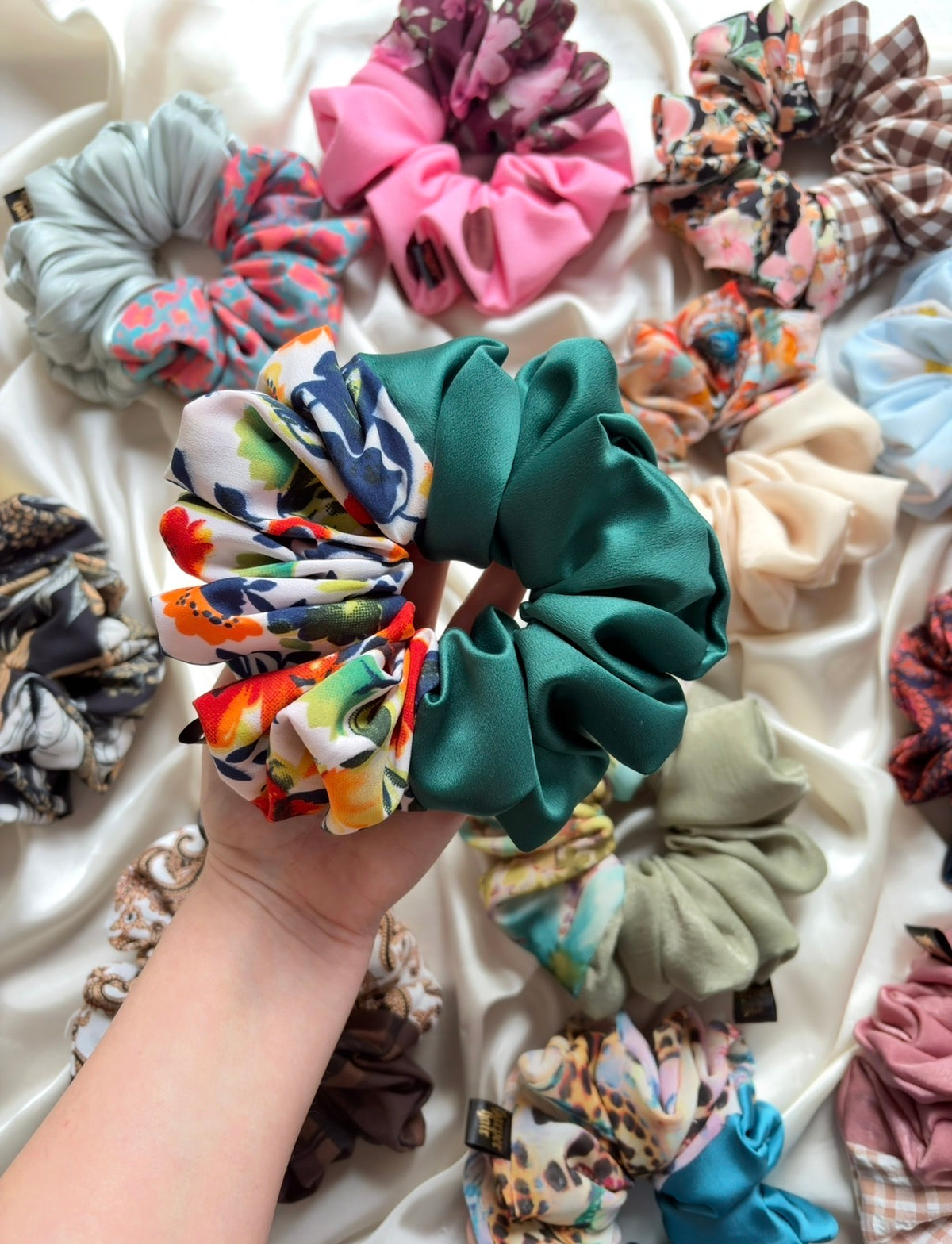 Vibrant Floral / Emerald XL Scrunchie