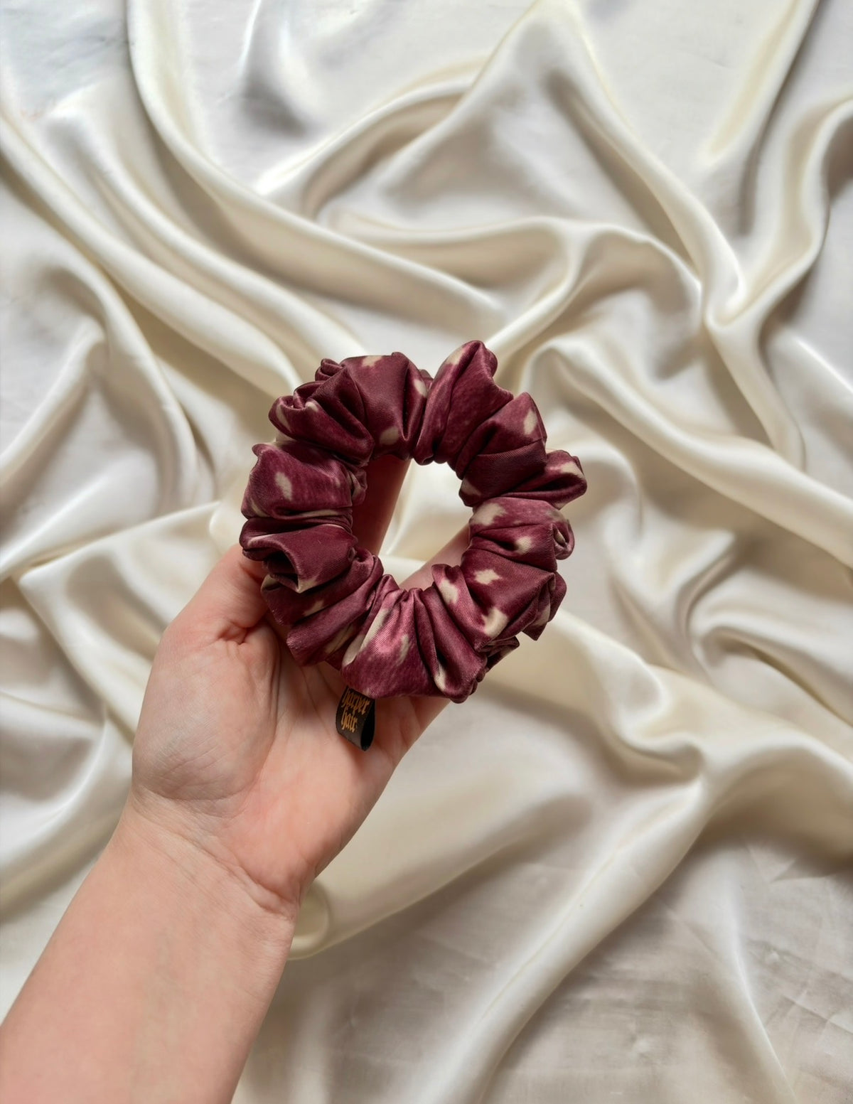 Satin Burgundy Deer Print Skinny Scrunchie