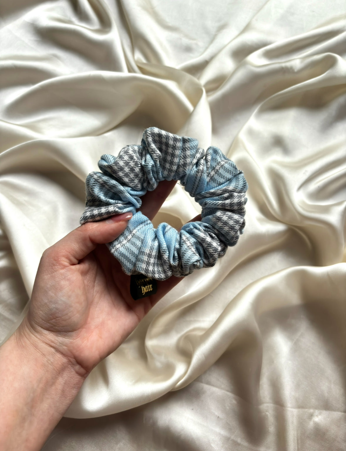 Baby Blue Tartan Skinny Scunchie