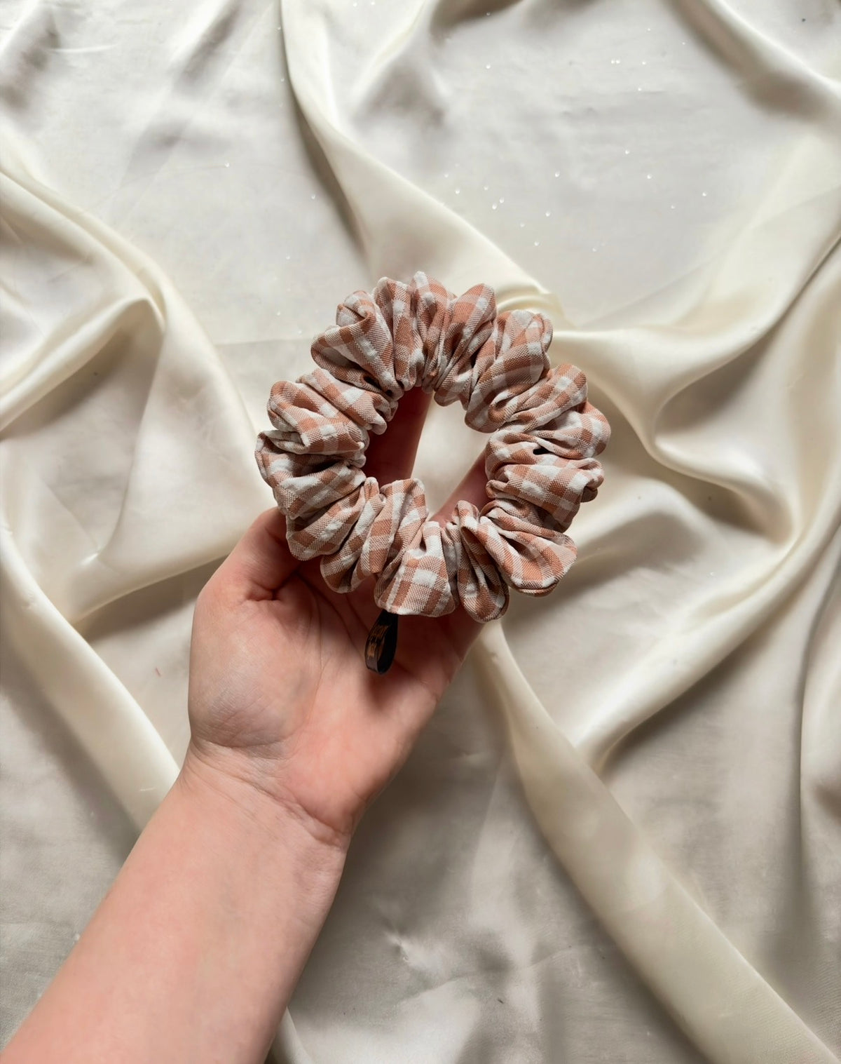 Peachy Gingham Skinny Scrunchie