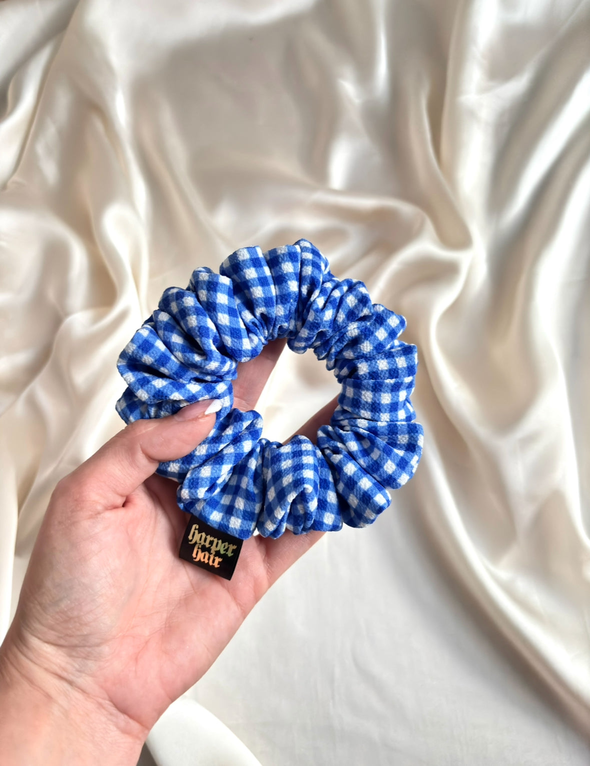 Royal Gingham Skinny Scrunchie