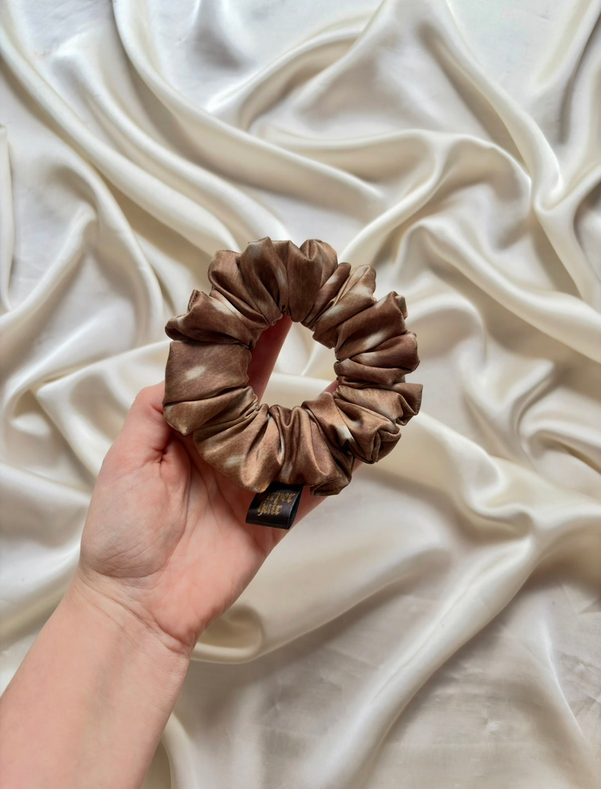 Satin Brown Deer Print Skinny Scrunchie