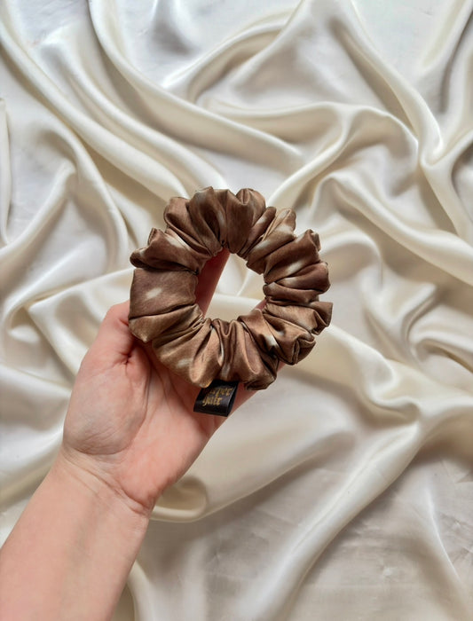 Satin Brown Deer Print Skinny Scrunchie