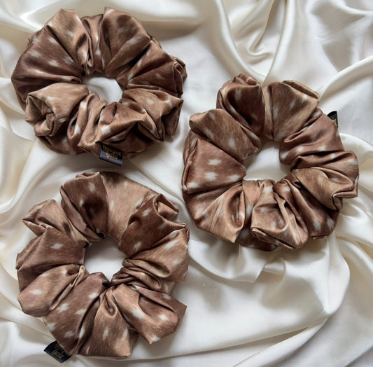 Satin Brown Deer Print XL Scrunchie