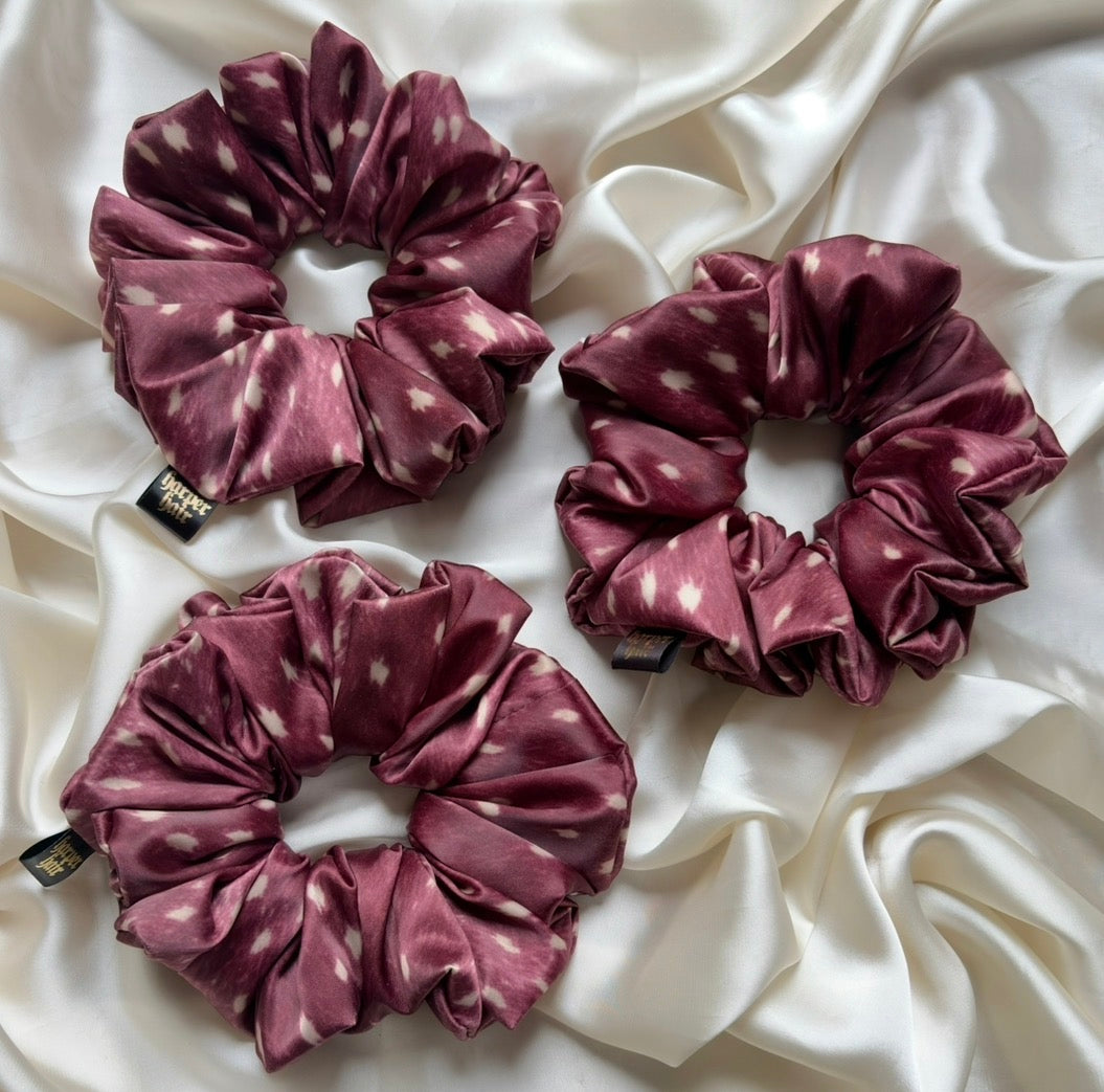 Satin Burgundy Deer Print XL Scrunchie