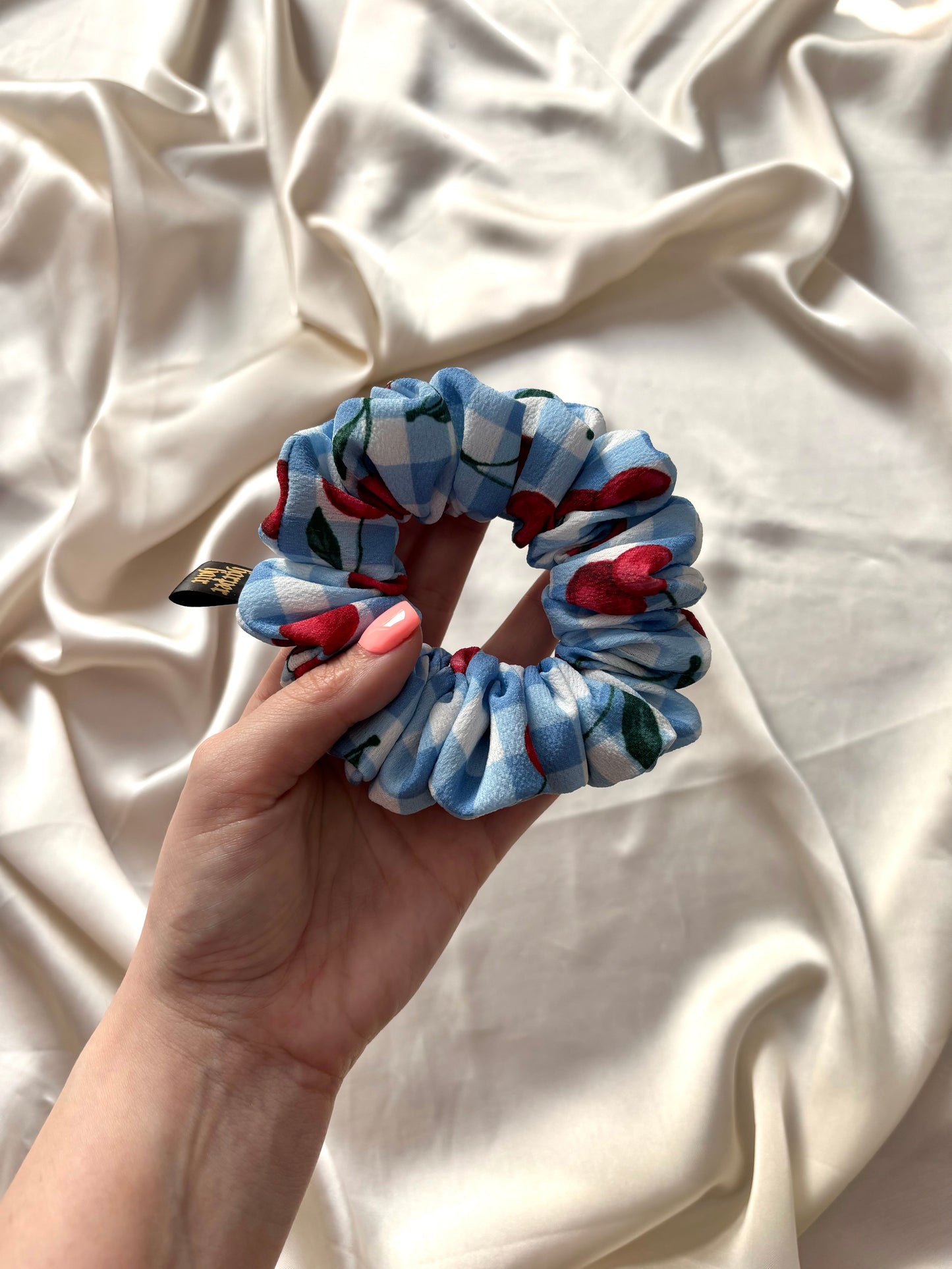 Cherry Check Skinny Scrunchie