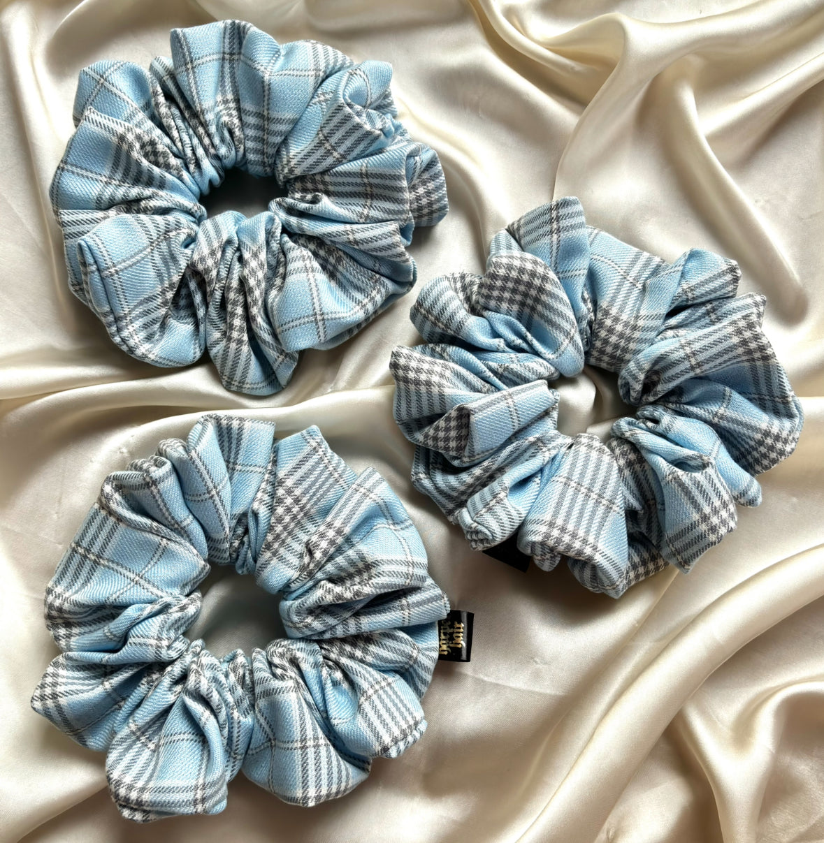 Baby Blue Tartan XL Scrunchie