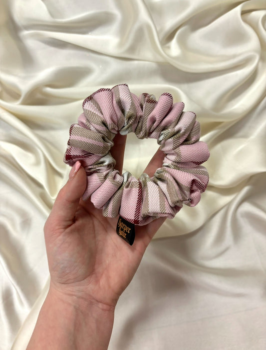 Pink & Beige Tartan Skinny Scrunchie