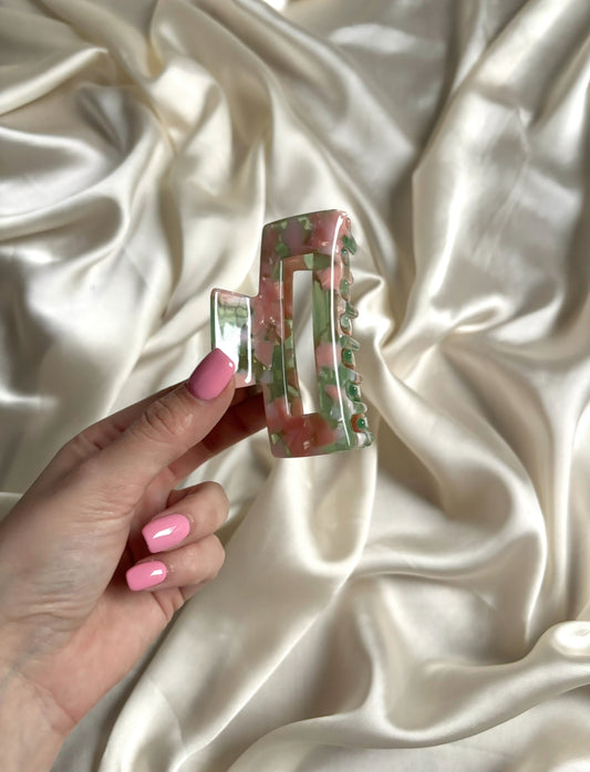 Green/Pink Marble Claw Clip
