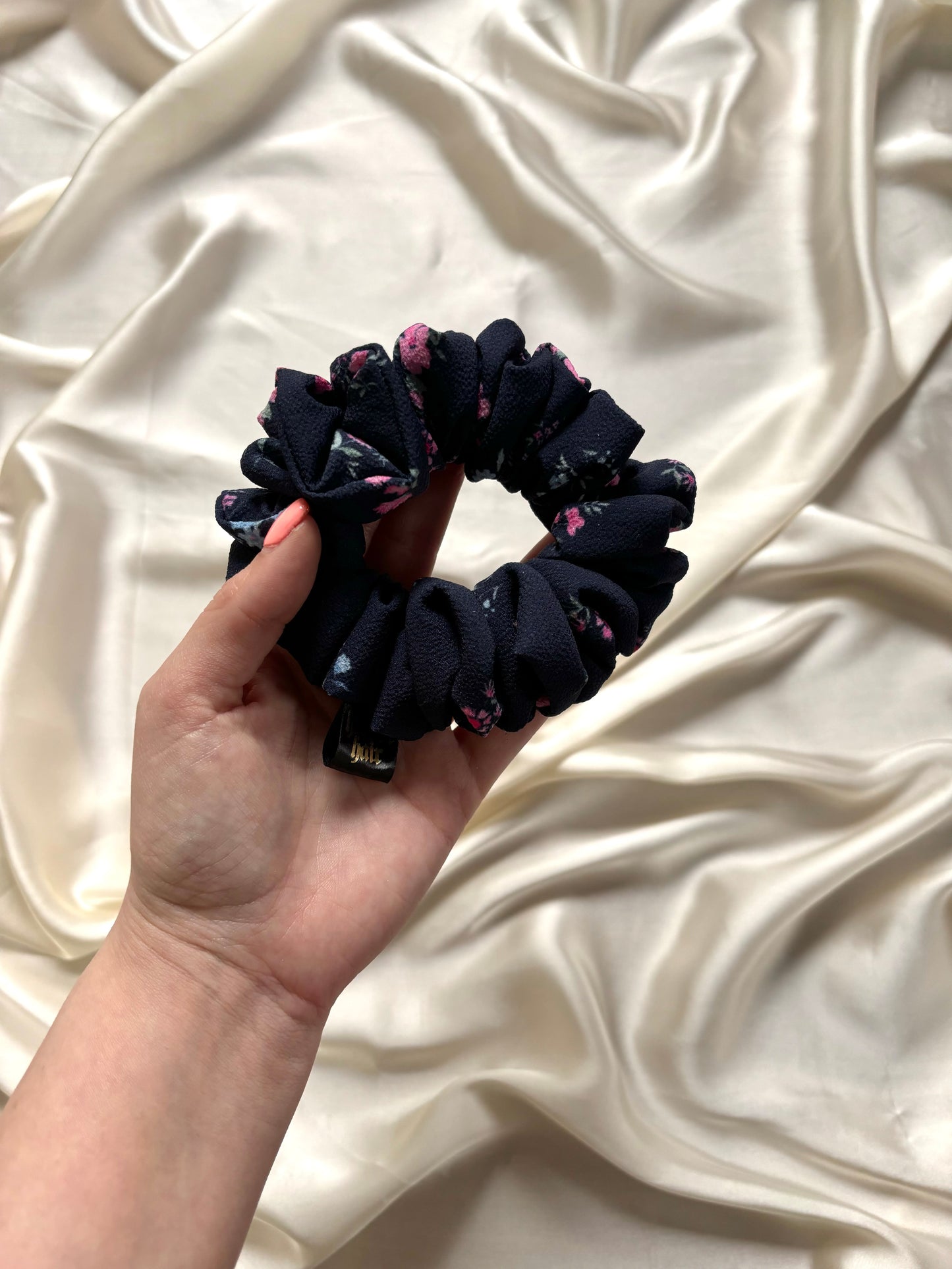 Navy Bloom Skinny Scrunchie
