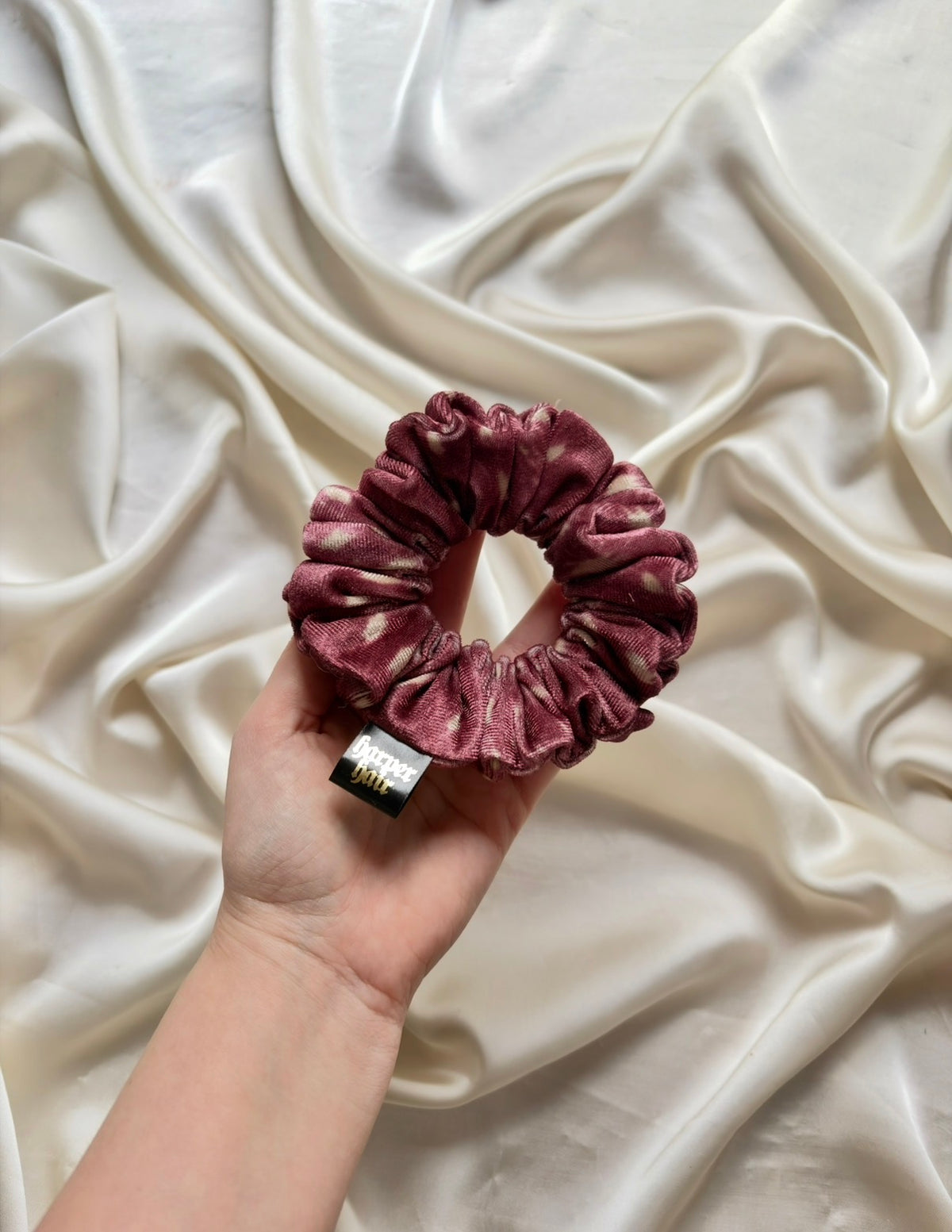 Velvet Burgundy Deer Print Skinny Scrunchie